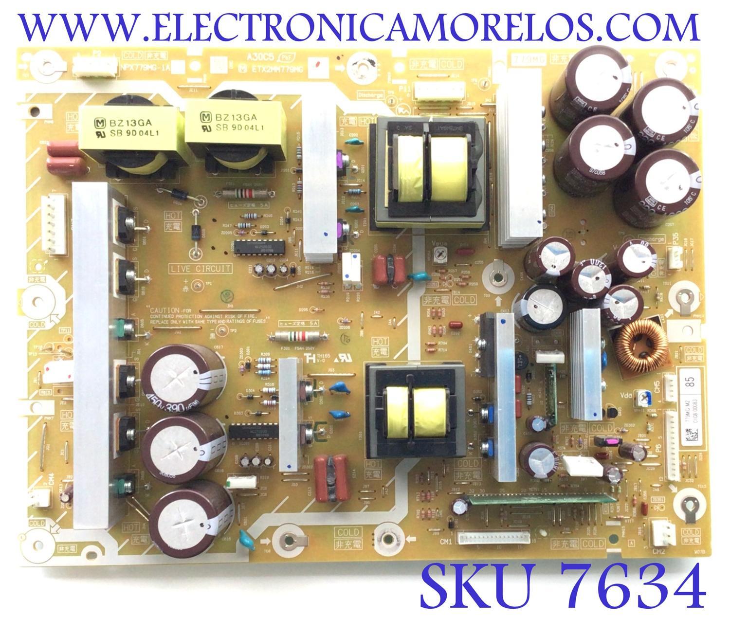 TARJETA (P) FUENTE DE PODER  PARA TV PANASONIC / NUMERO DE PARTE ETX2MM779MG / NPX779MG-1A / 779MG M2 / PANEL MC216F30F12 / MODELO TH-85PF12U